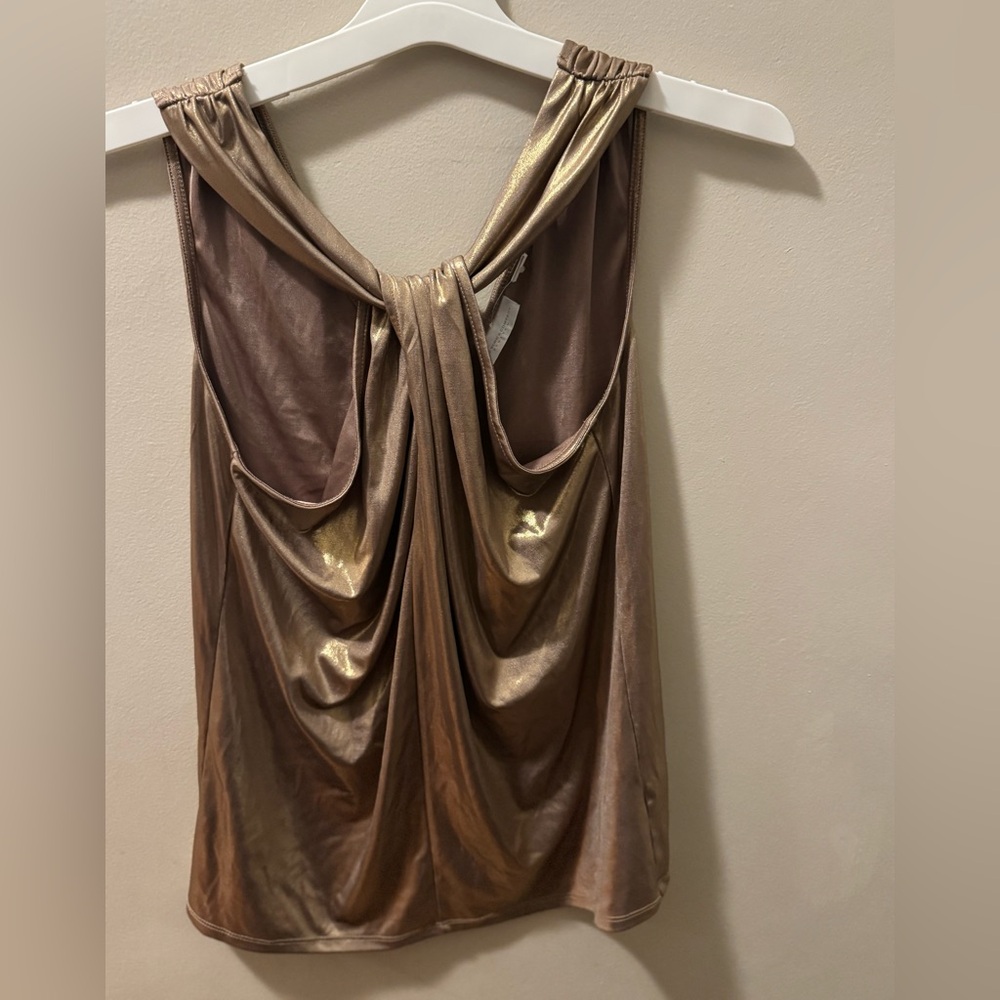 New York & Company Metallic Gold Sleeveless Top